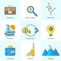 Colorful Bright Flat Line Business Icons Set with