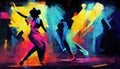 colorful bright hip hop dance contest poster illustration, neon colors, ai generated image Royalty Free Stock Photo