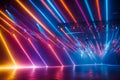 colorful bright illumination in nightclub, rows of bright lights