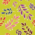 Colorful and Bright Leaves Seamless Pattern on Green