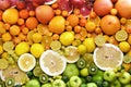 Colorful bright rainbow background of fresh ripe sweet citrus fruits Royalty Free Stock Photo