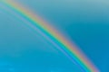 Colorful bright rainbow natural phenomenon on the background of blue sky after rain Royalty Free Stock Photo
