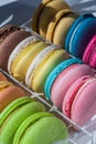 Colorful bright round desserts macaroon from the French confectionery and cafe.