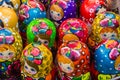 Colorful bright russian nesting dolls Matrioshka at the street market at Old Arbat street, iconic popular souvenir from Russia. Royalty Free Stock Photo