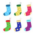 Colorful bright set of Christmas socks for gift. Vector illustration Royalty Free Stock Photo