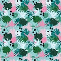 Colorful and bright summer Silhouette Abstract seamless pattern with leaves and flowers Background with florals vector