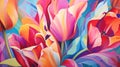 Colorful bright tulips, floral botanical background. Painting spring blooming tulip flowers. Watercolor AI illustration Royalty Free Stock Photo