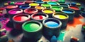 Colorful open paint pots