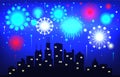 Colorful Brightly Beautiful Fireworks Night Sky City Vector Illustration