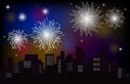 Colorful Brightly Beautiful Fireworks Night Sky City Vector Illustration Royalty Free Stock Photo