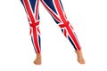 Colorful Brittish flag leggings worn by a female model