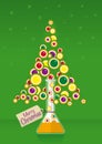 Colorful bubbles coming out of a test tube in a boiling, forming a Christmas tree