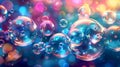 Colorful bubbles float gracefully through a vibrant party atmosphere at night Royalty Free Stock Photo