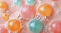 Colorful bubbles forming a gradient pattern on a pastel pink background Royalty Free Stock Photo