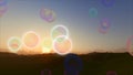 Colorful bubbles on sunset background 3D render