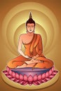 Colorful Buddha Siddhartha Gautama sit on lotus with glowing light