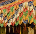 Colorful Buddhism curtain hanging on the door