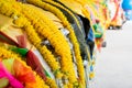 Colorful Buddhism garland on tree.