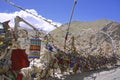 Colorful Buddhist Prayer Flags on a Mountain Pass in the Himalayas Royalty Free Stock Photo