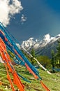 Colorful buddhist prayer flags in the tibetan highlands of China Royalty Free Stock Photo