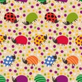 Colorful bugs seamless pattern vector illustration with funny dots Royalty Free Stock Photo