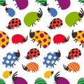Colorful bugs seamless pattern vector illustration on white background Royalty Free Stock Photo