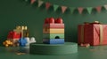 Colorful Building Blocks and Gift Box Displayed on Green Background Royalty Free Stock Photo