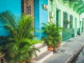 Colorful building facades of old town in Cartagena , Colombia Royalty Free Stock Photo