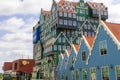 Colorful building and shops in Zaandam, Netherlands, Unique traditional Dutch style architecture