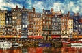 Colorful building in Honfleur harbor. Normandy, France Royalty Free Stock Photo