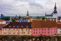 Colorful buildings and church spires of the old town of Tallinn, Estonia Royalty Free Stock Photo