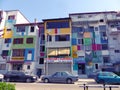 Colorful buildings like a rainbow in suburbs of Tirana Albania.
