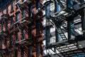 Colorful Buildings on the Lower East Side in New York City with Fire Escapes Royalty Free Stock Photo