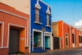 Colorful buildings on Mexican street. The centre of Valladolid in Mexico Yucatan.