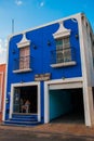 Colorful buildings on Mexican street. The centre of Valladolid in Mexico Yucatan.