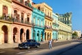 Colorful buildings and old american car in Havana Royalty Free Stock Photo