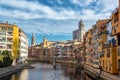 Onyar River and View of Girona, Spain Royalty Free Stock Photo