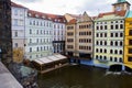 Colorful buildings in Prague close to a river