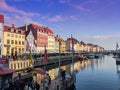 Colorful buildings reflected in the water in Nyhavn in Copenhagen Denmark Royalty Free Stock Photo