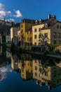 Colorful buildings reflecting in the Alzette - 1 Royalty Free Stock Photo