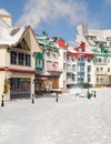 The colorful buildings and ski lodges of Mont Tremblant, Quebec, Canada