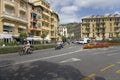 Colorful buildings and traffic in Santa Margarita, the Italian Riviera, on the Mediterranean Sea, Italy, Europe