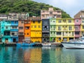 Colorful buildings in Zhengbin fishing port, Taiwan