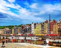 Colorful bulding and waterfront of Honfleur harbor in Normandy, France. Royalty Free Stock Photo