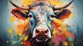 colorful bull head on blue background