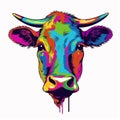 Colorful bull pop art style isolated. Generative Ai illustration