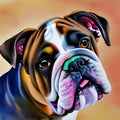 Colorful bulldog digital image on orange background