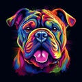 Colorful Bulldog Illustration In Neon Realism Style