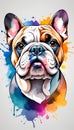 Colorful Bulldog illustration on watercolor splash isolated on white background