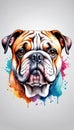 Colorful Bulldog illustration on watercolor splash isolated on white background